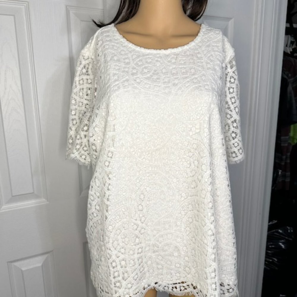 PHILOSOPHY White Round Neck Lace Short Sleeve Blouse, EUC, SZ XL